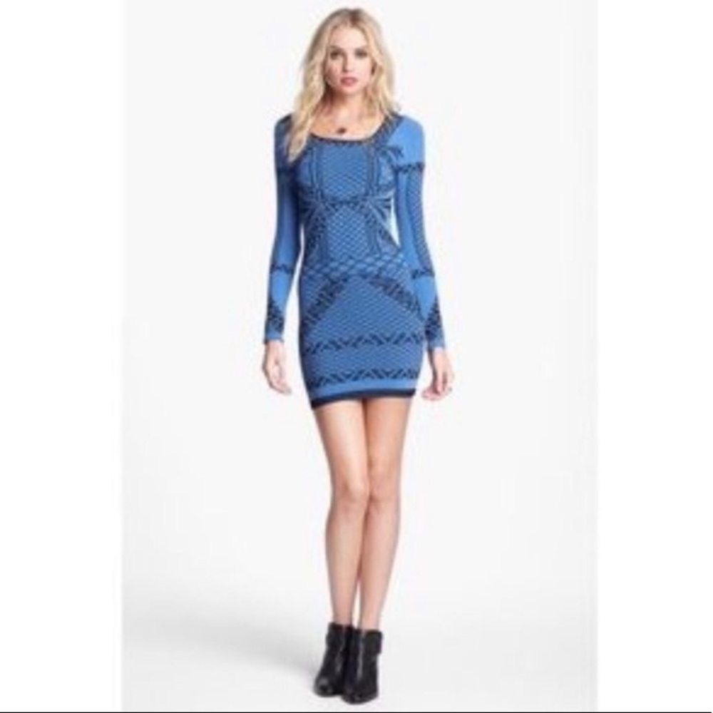 free people art deco bodycon blue dress
